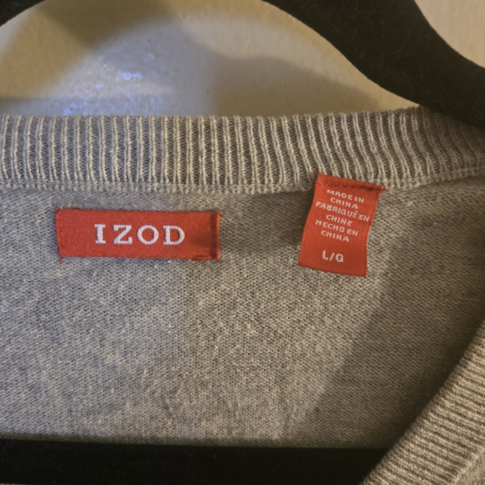 Izod‎ Gray V-Neck Sweater with Dark Stripes - Picture 3 of 8